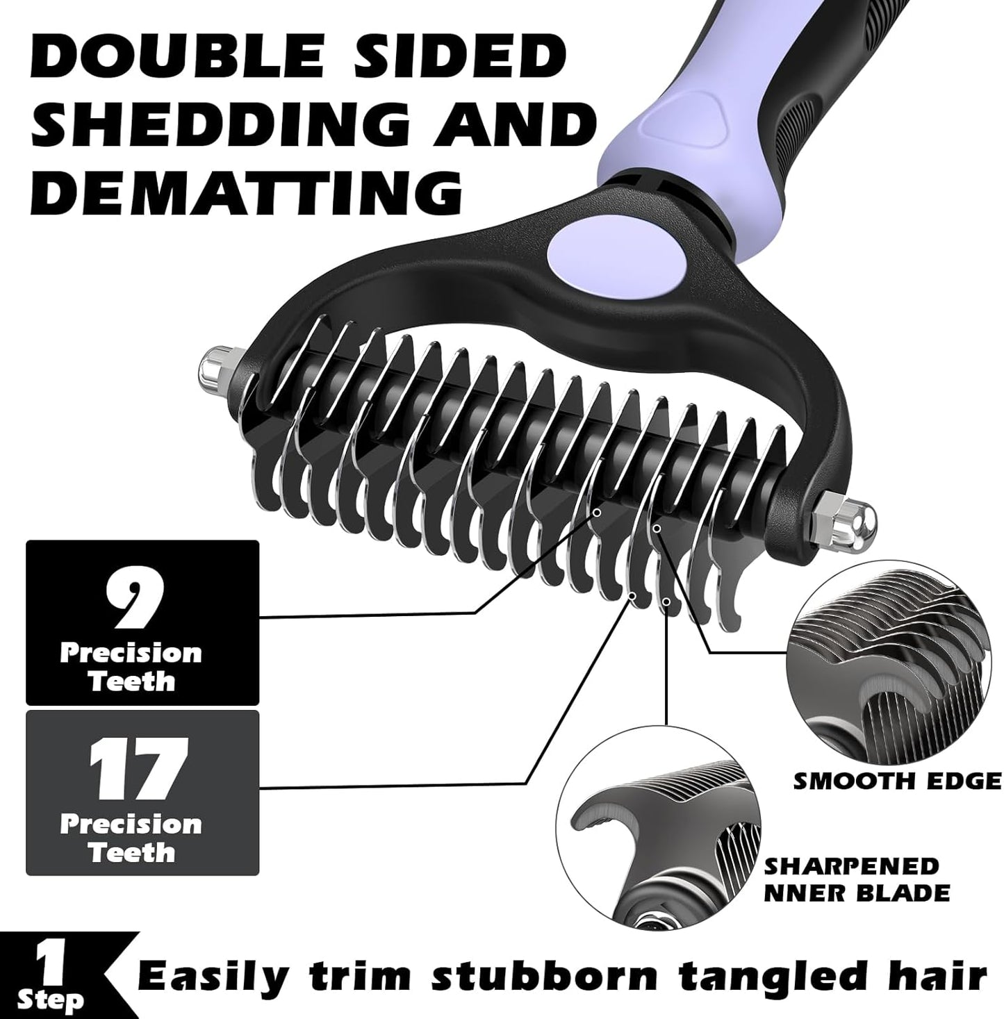 Augwind 7 in 1 Pet Grooming Kit - Dog&Cat Comb, Deshedding Brush, Nail Clipper with File, Bath Brush - Premium Pet Supplies (Blue)