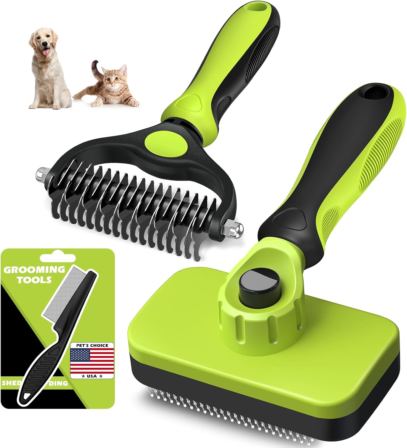 Augwind 7 in 1 Pet Grooming Kit - Dog&Cat Comb, Deshedding Brush, Nail Clipper with File, Bath Brush - Premium Pet Supplies (Blue)