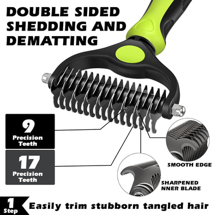 Augwind 7 in 1 Pet Grooming Kit - Dog&Cat Comb, Deshedding Brush, Nail Clipper with File, Bath Brush - Premium Pet Supplies (Blue)