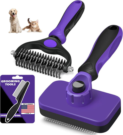 Augwind 7 in 1 Pet Grooming Kit - Dog&Cat Comb, Deshedding Brush, Nail Clipper with File, Bath Brush - Premium Pet Supplies (Blue)