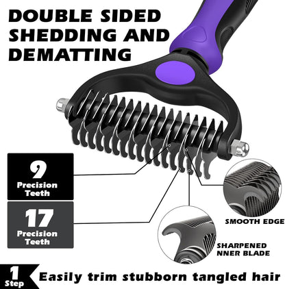 Augwind 7 in 1 Pet Grooming Kit - Dog&Cat Comb, Deshedding Brush, Nail Clipper with File, Bath Brush - Premium Pet Supplies (Blue)