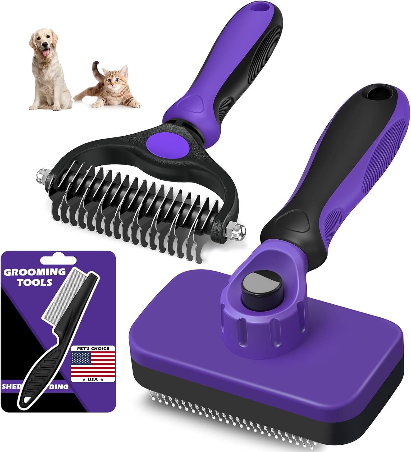 Augwind 7 in 1 Pet Grooming Kit - Dog&Cat Comb, Deshedding Brush, Nail Clipper with File, Bath Brush - Premium Pet Supplies (Blue)