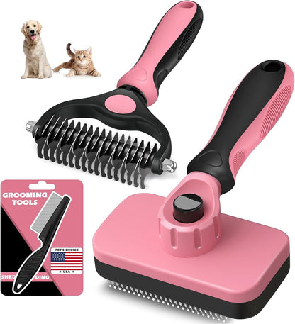 Augwind 7 in 1 Pet Grooming Kit - Dog&Cat Comb, Deshedding Brush, Nail Clipper with File, Bath Brush - Premium Pet Supplies (Blue)