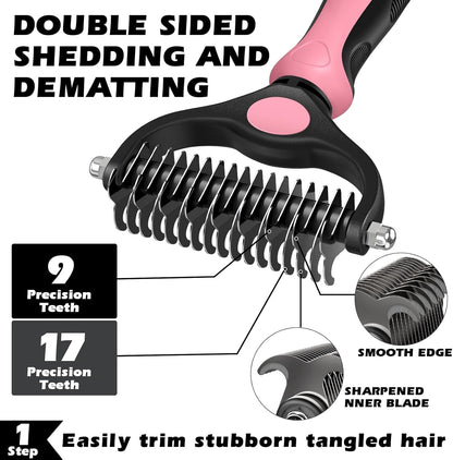 Augwind 7 in 1 Pet Grooming Kit - Dog&Cat Comb, Deshedding Brush, Nail Clipper with File, Bath Brush - Premium Pet Supplies (Blue)