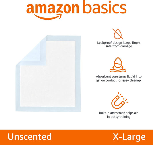 Leak-Proof Dog and Puppy Potty Training Pee Pads with Quick-Dry 5-Layer Surface, Standard Absorbency, Giant Size, 27.5 x 44 Inch, Blue & White, 40-Pack