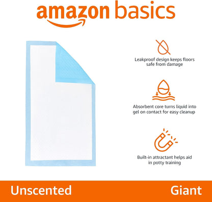Leak-Proof Dog and Puppy Potty Training Pee Pads with Quick-Dry 5-Layer Surface, Standard Absorbency, Giant Size, 27.5 x 44 Inch, Blue & White, 40-Pack