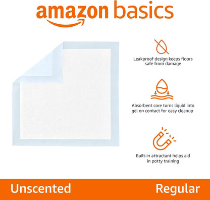 Leak-Proof Dog and Puppy Potty Training Pee Pads with Quick-Dry 5-Layer Surface, Standard Absorbency, Giant Size, 27.5 x 44 Inch, Blue & White, 40-Pack