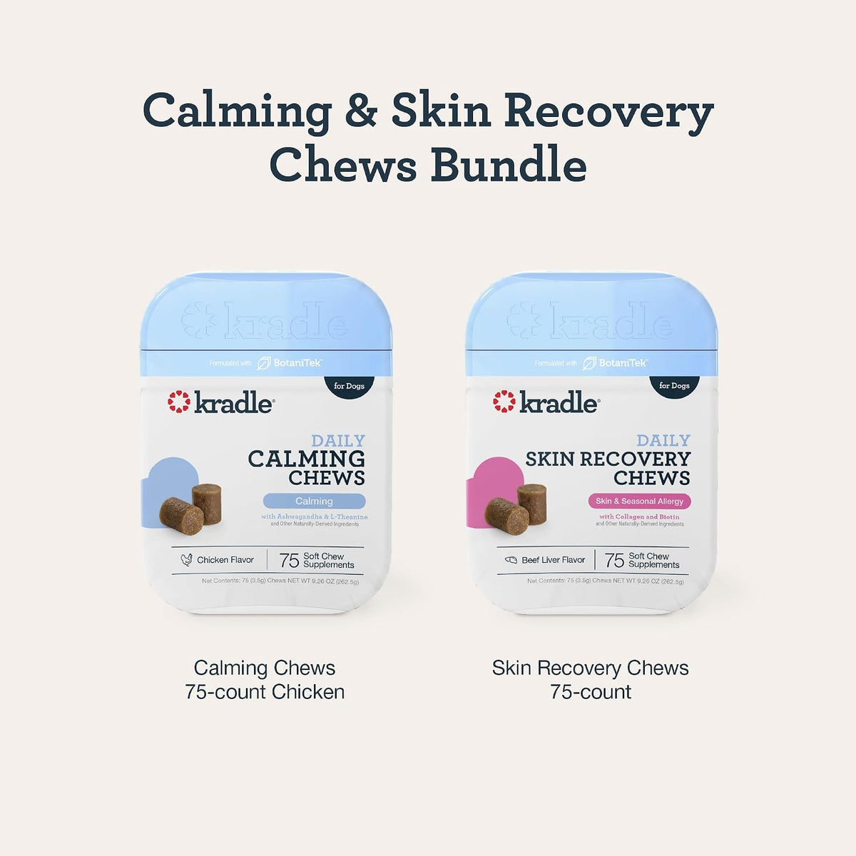 Calming & Skin Bundle for Dogs, Anxiety & Skin Support, 2Pk, 75ct ea