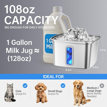 Innovation Award Winner Stainless Steel Cat Water Fountain, 108oz