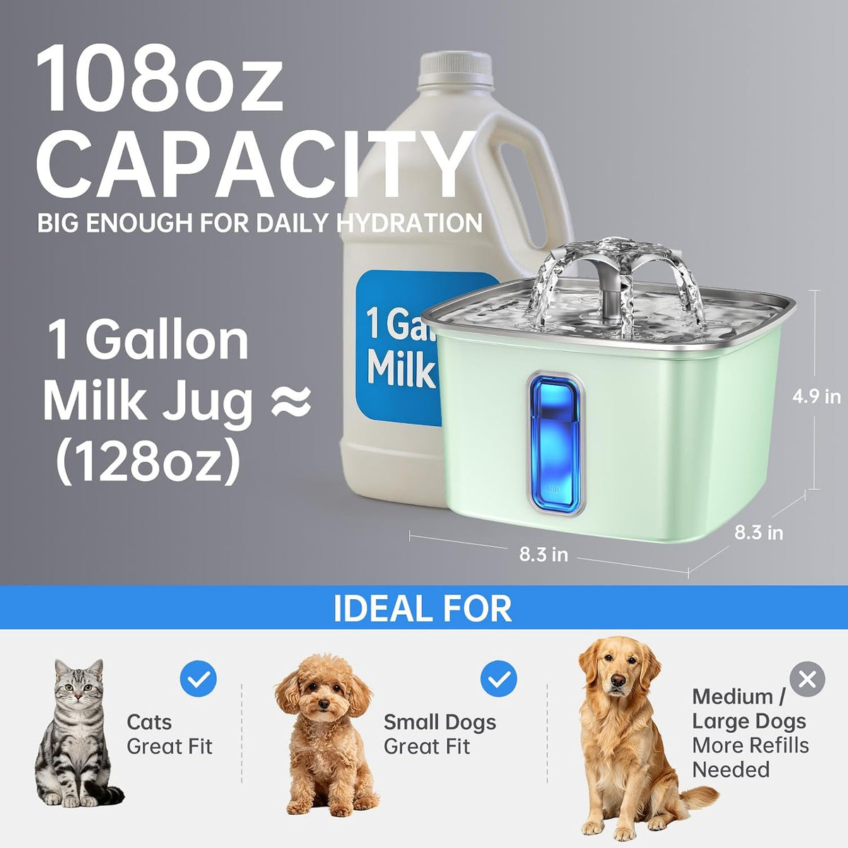 Innovation Award Winner Stainless Steel Cat Water Fountain, 108oz