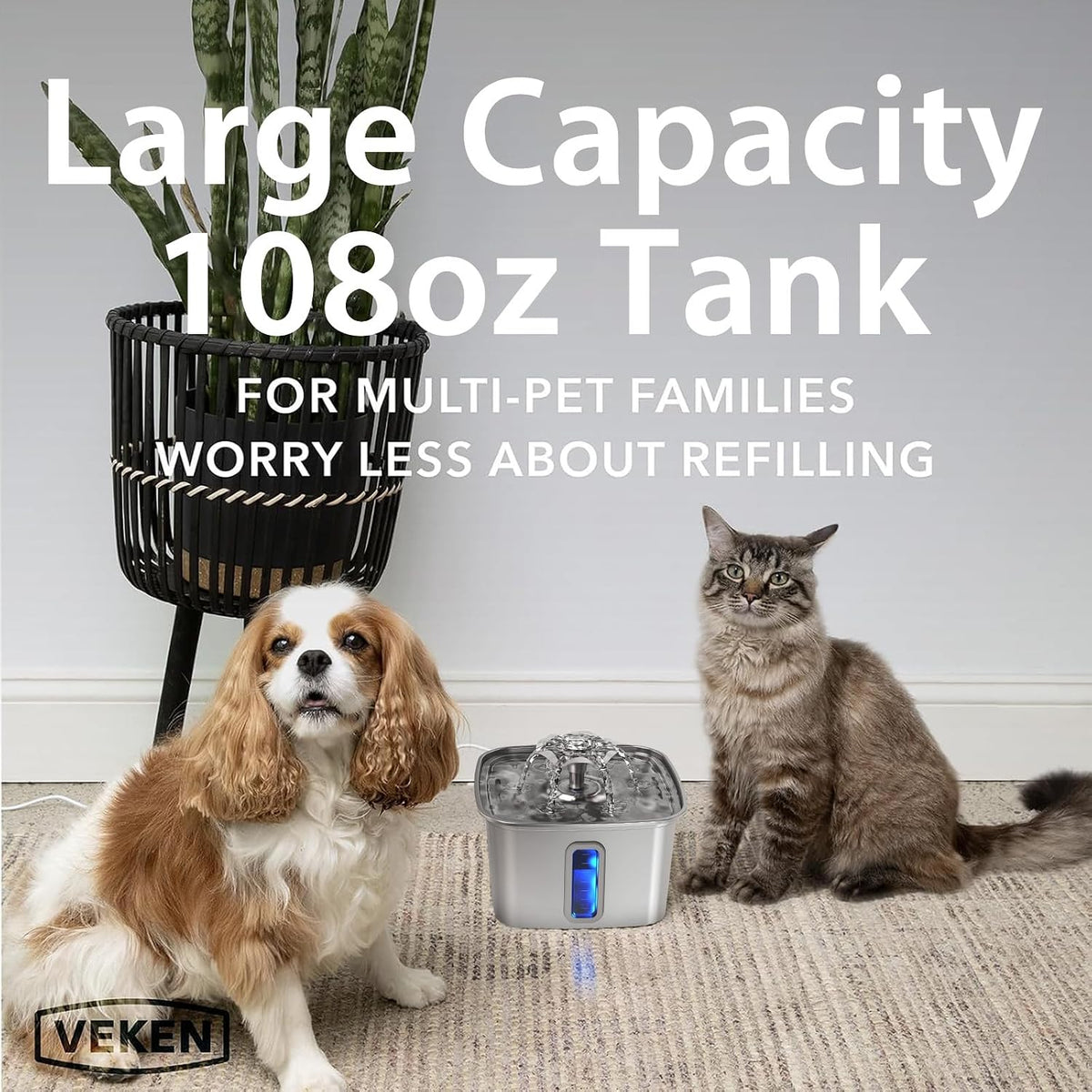 Innovation Award Winner Stainless Steel Cat Water Fountain, 108oz
