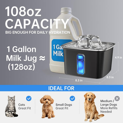 Innovation Award Winner Stainless Steel Cat Water Fountain, 108oz