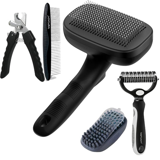2 Pcs Self Cleaning Slicker Brush & Nail Clippers for Dog and Cats,Shedding Long and Short Haired Pets,Skin Friendly Deshedding Grooming Tool