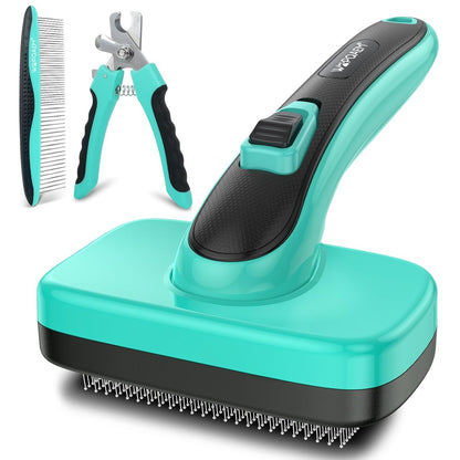 2 Pcs Self Cleaning Slicker Brush & Nail Clippers for Dog and Cats,Shedding Long and Short Haired Pets,Skin Friendly Deshedding Grooming Tool