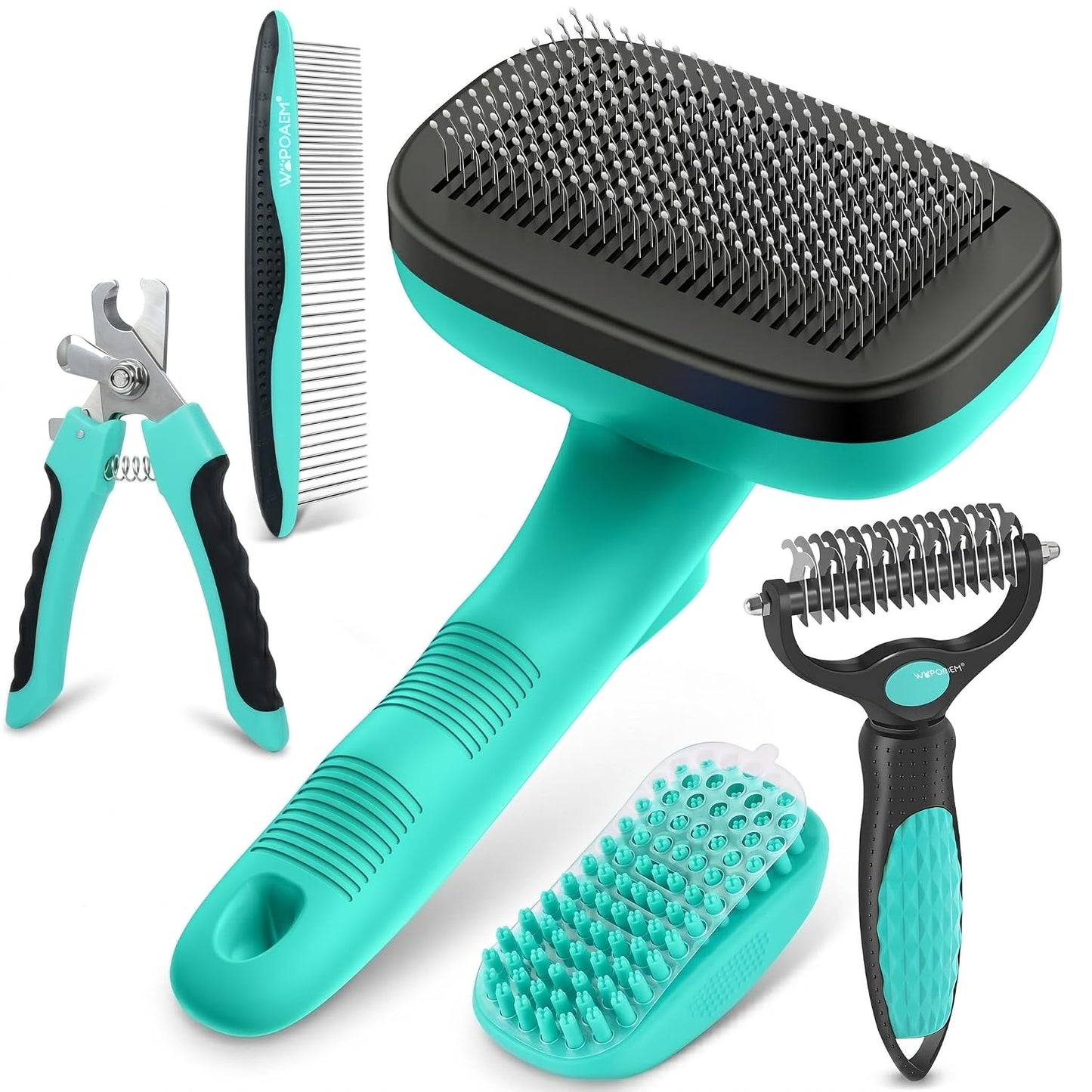 2 Pcs Self Cleaning Slicker Brush & Nail Clippers for Dog and Cats,Shedding Long and Short Haired Pets,Skin Friendly Deshedding Grooming Tool