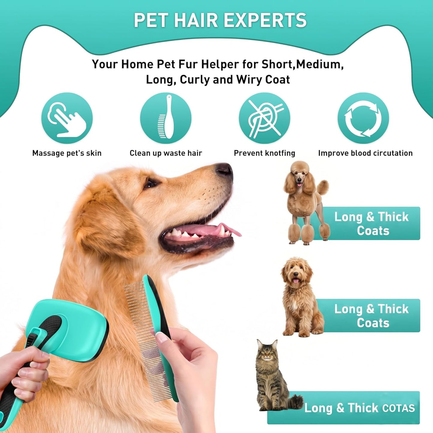 2 Pcs Self Cleaning Slicker Brush & Nail Clippers for Dog and Cats,Shedding Long and Short Haired Pets,Skin Friendly Deshedding Grooming Tool