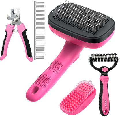 2 Pcs Self Cleaning Slicker Brush & Nail Clippers for Dog and Cats,Shedding Long and Short Haired Pets,Skin Friendly Deshedding Grooming Tool