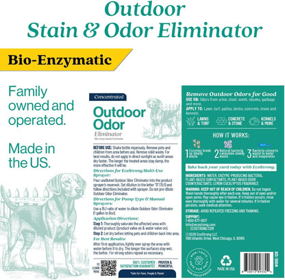 Outdoor Odor Eliminator | Outside Dog Urine Enzyme Cleaner – Powerful Pet, Cat, Animal Scent Deodorizer | Professional Strength for Yard, Turf, Kennels, Patios, Decks (Gallon with Sprayer)