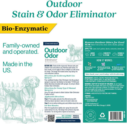Outdoor Odor Eliminator | Outside Dog Urine Enzyme Cleaner – Powerful Pet, Cat, Animal Scent Deodorizer | Professional Strength for Yard, Turf, Kennels, Patios, Decks (Gallon with Sprayer)