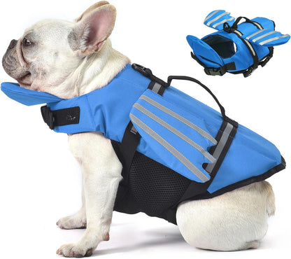 Dog Life Jacket, Cute Wings Adjustable Dog Life Vest with Chin Float and Handle for Swimming Boating Reflective High Buoyancy Swim Float Vest for Small Medium Large Dogs (Blue, M)