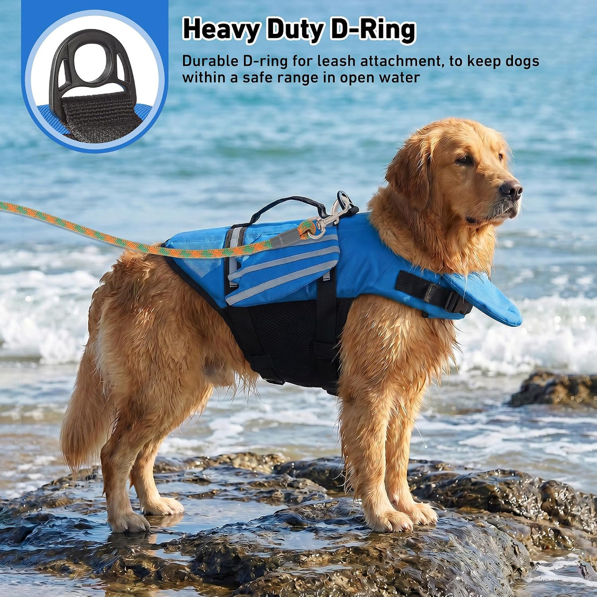 Dog Life Jacket, Cute Wings Adjustable Dog Life Vest with Chin Float and Handle for Swimming Boating Reflective High Buoyancy Swim Float Vest for Small Medium Large Dogs (Blue, M)