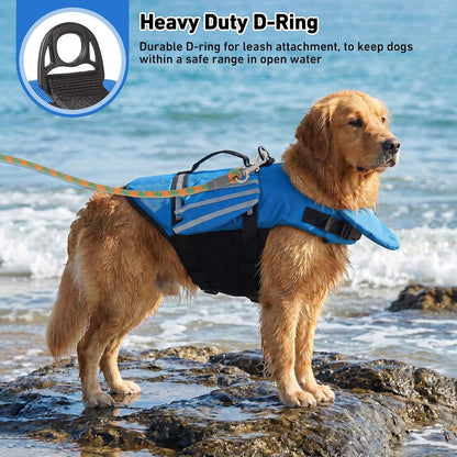Dog Life Jacket, Cute Wings Adjustable Dog Life Vest with Chin Float and Handle for Swimming Boating Reflective High Buoyancy Swim Float Vest for Small Medium Large Dogs (Blue, M)