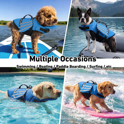 Dog Life Jacket, Cute Wings Adjustable Dog Life Vest with Chin Float and Handle for Swimming Boating Reflective High Buoyancy Swim Float Vest for Small Medium Large Dogs (Blue, M)
