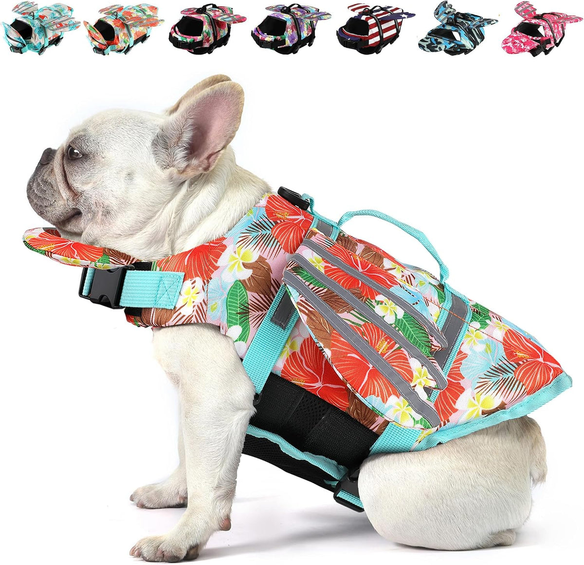 Dog Life Jacket, Cute Wings Adjustable Dog Life Vest with Chin Float and Handle for Swimming Boating Reflective High Buoyancy Swim Float Vest for Small Medium Large Dogs (Blue, M)