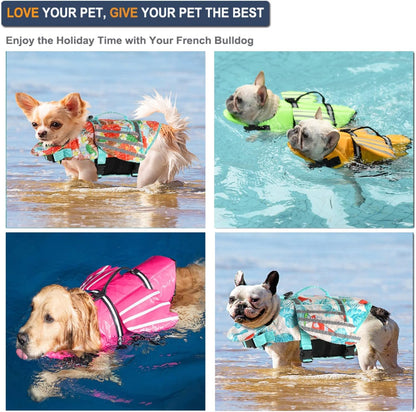 Dog Life Jacket, Cute Wings Adjustable Dog Life Vest with Chin Float and Handle for Swimming Boating Reflective High Buoyancy Swim Float Vest for Small Medium Large Dogs (Blue, M)