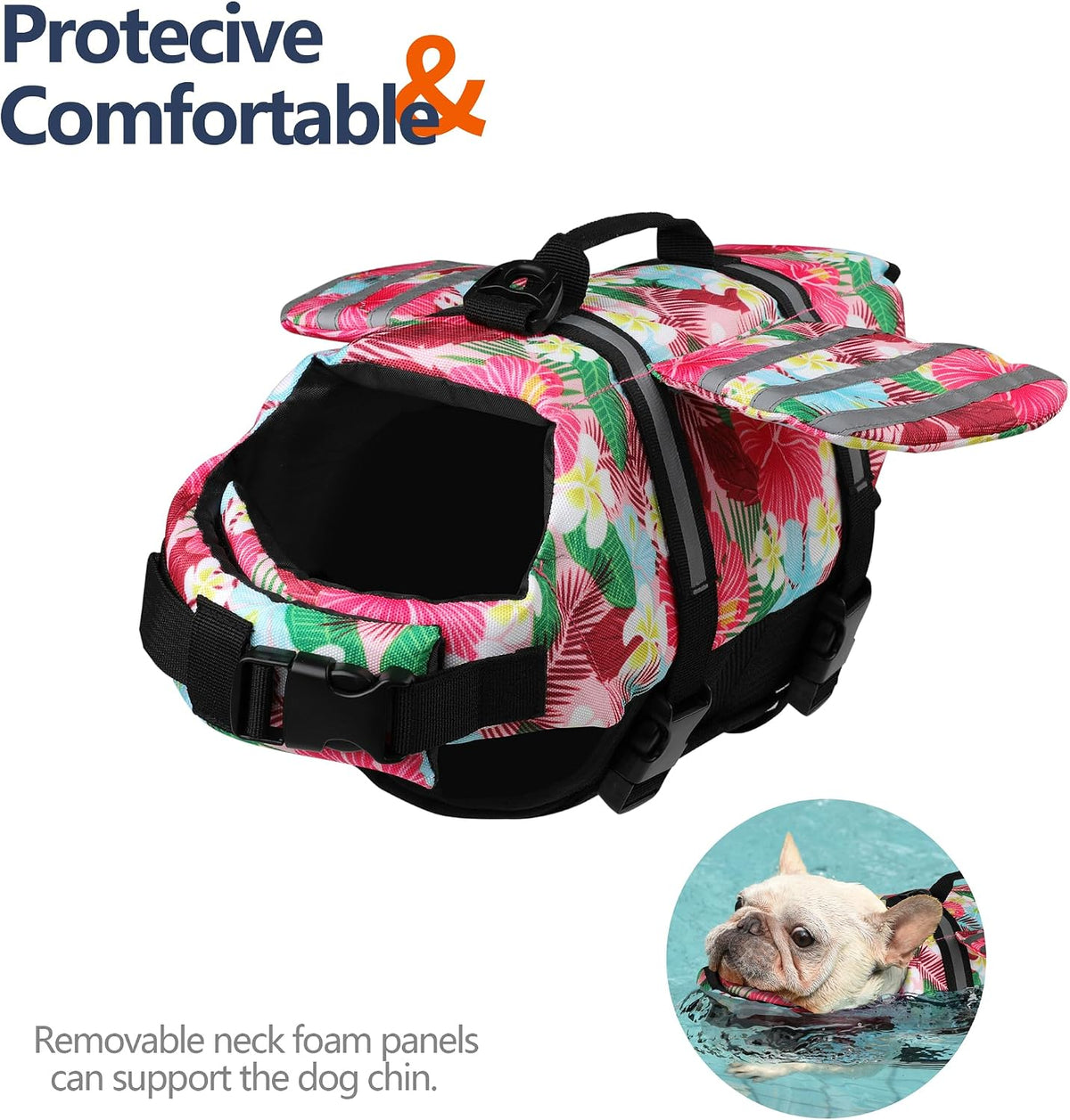 Dog Life Jacket, Cute Wings Adjustable Dog Life Vest with Chin Float and Handle for Swimming Boating Reflective High Buoyancy Swim Float Vest for Small Medium Large Dogs (Blue, M)
