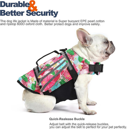Dog Life Jacket, Cute Wings Adjustable Dog Life Vest with Chin Float and Handle for Swimming Boating Reflective High Buoyancy Swim Float Vest for Small Medium Large Dogs (Blue, M)
