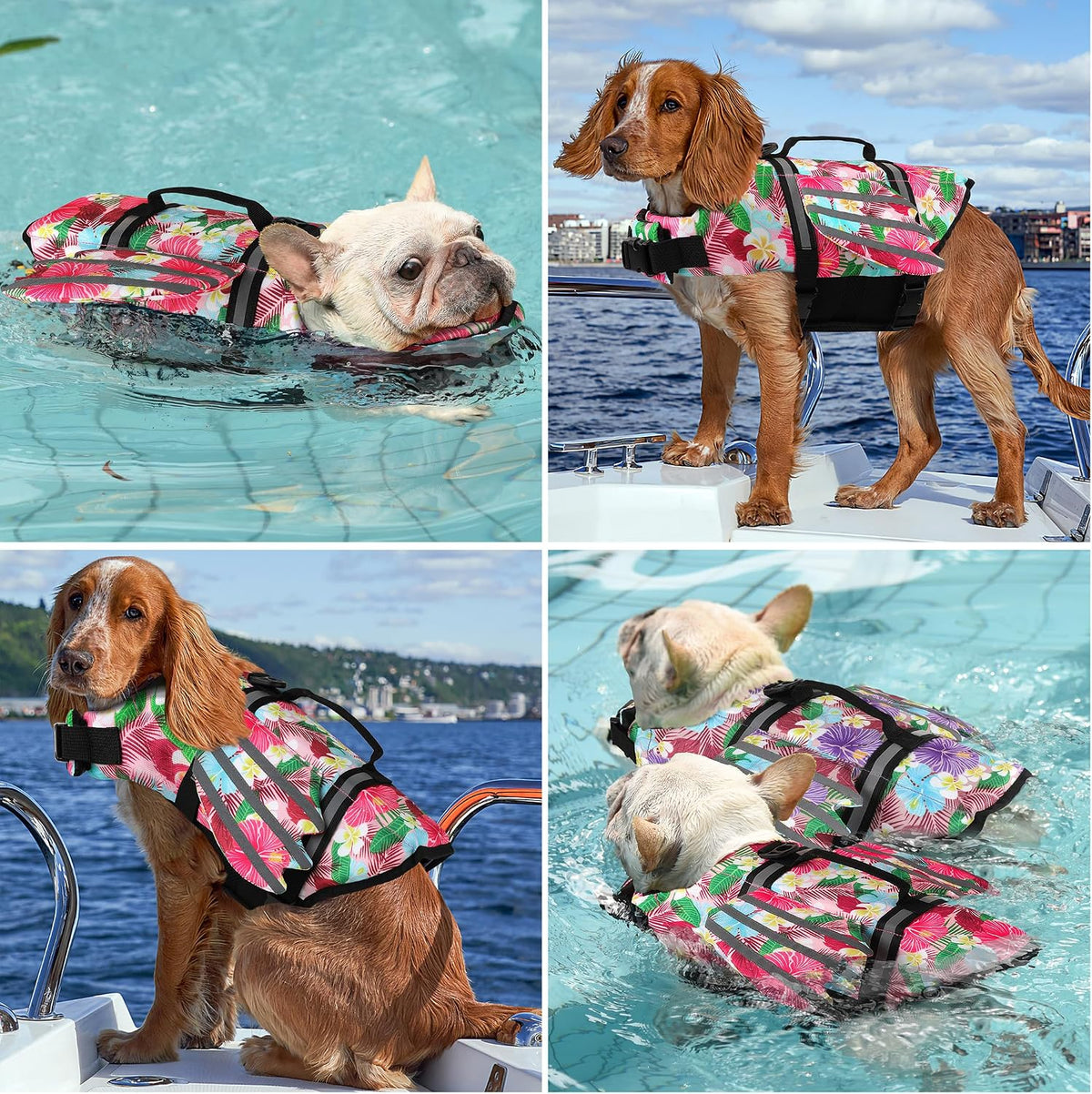 Dog Life Jacket, Cute Wings Adjustable Dog Life Vest with Chin Float and Handle for Swimming Boating Reflective High Buoyancy Swim Float Vest for Small Medium Large Dogs (Blue, M)