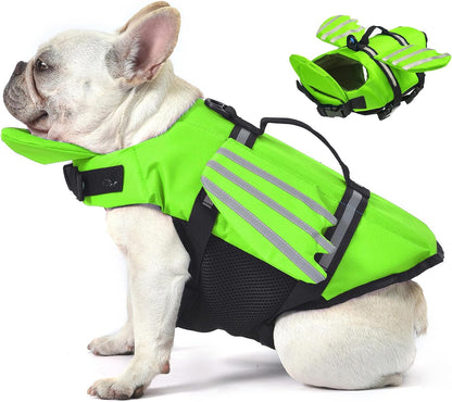 Dog Life Jacket, Cute Wings Adjustable Dog Life Vest with Chin Float and Handle for Swimming Boating Reflective High Buoyancy Swim Float Vest for Small Medium Large Dogs (Blue, M)