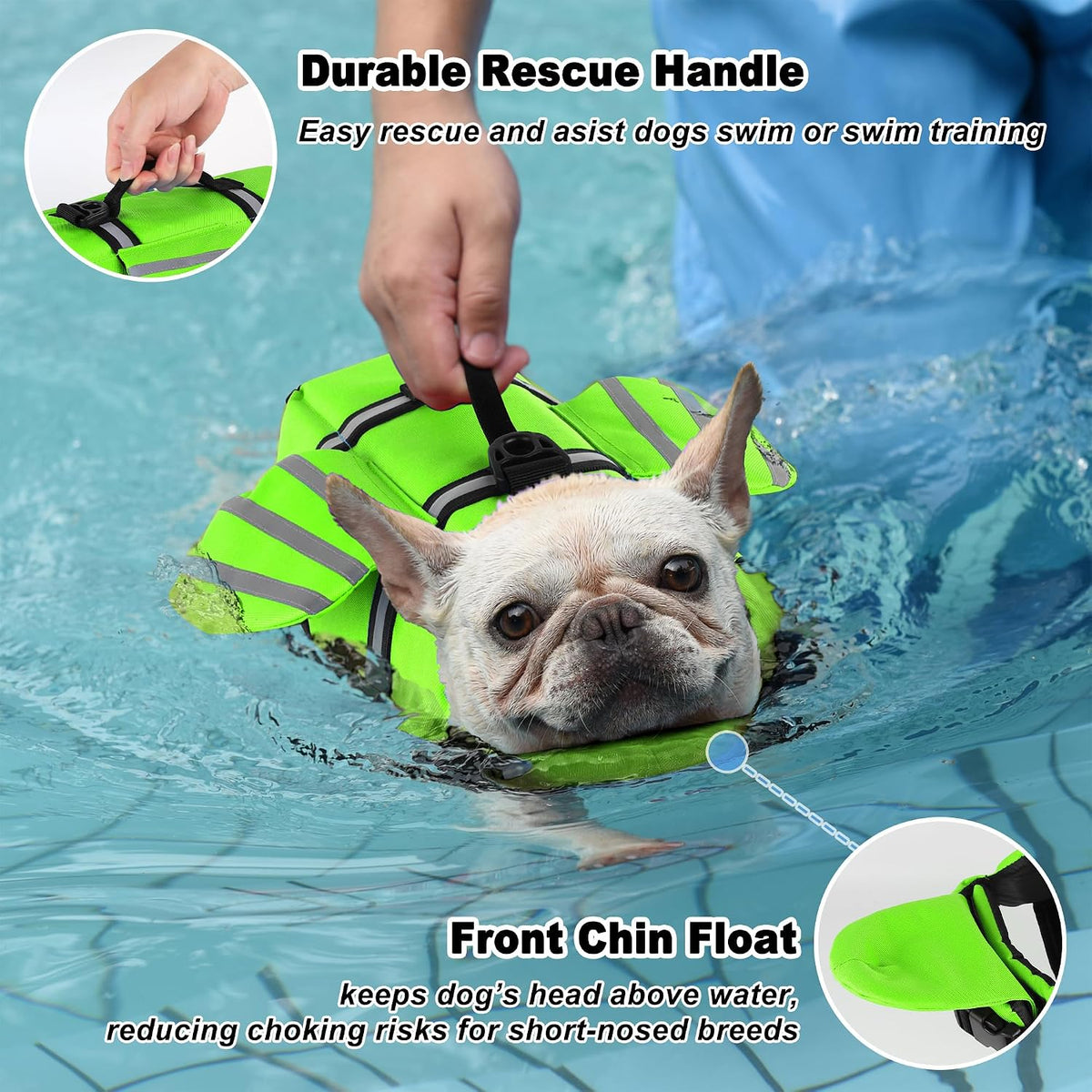 Dog Life Jacket, Cute Wings Adjustable Dog Life Vest with Chin Float and Handle for Swimming Boating Reflective High Buoyancy Swim Float Vest for Small Medium Large Dogs (Blue, M)
