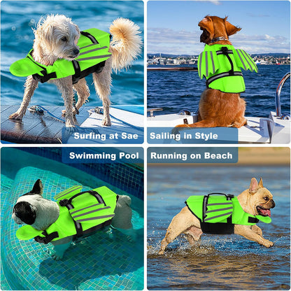 Dog Life Jacket, Cute Wings Adjustable Dog Life Vest with Chin Float and Handle for Swimming Boating Reflective High Buoyancy Swim Float Vest for Small Medium Large Dogs (Blue, M)