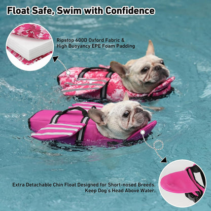 Dog Life Jacket, Cute Wings Adjustable Dog Life Vest with Chin Float and Handle for Swimming Boating Reflective High Buoyancy Swim Float Vest for Small Medium Large Dogs (Blue, M)