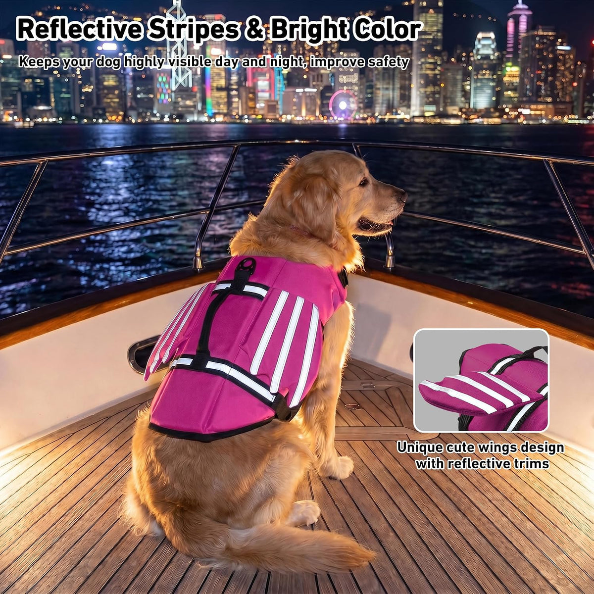 Dog Life Jacket, Cute Wings Adjustable Dog Life Vest with Chin Float and Handle for Swimming Boating Reflective High Buoyancy Swim Float Vest for Small Medium Large Dogs (Blue, M)