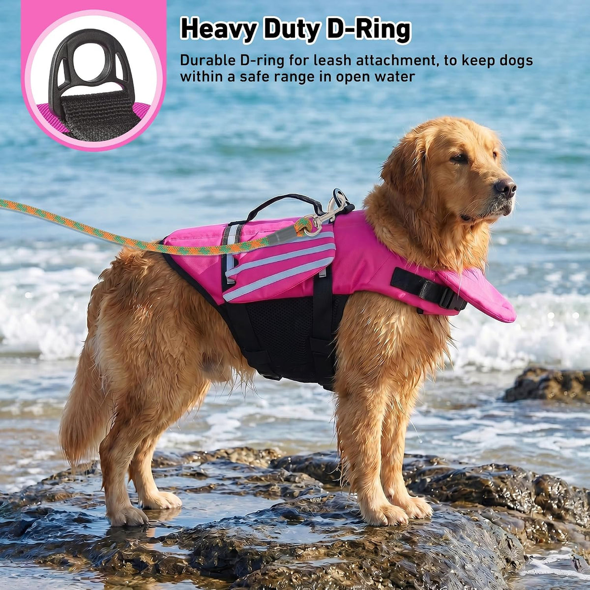 Dog Life Jacket, Cute Wings Adjustable Dog Life Vest with Chin Float and Handle for Swimming Boating Reflective High Buoyancy Swim Float Vest for Small Medium Large Dogs (Blue, M)
