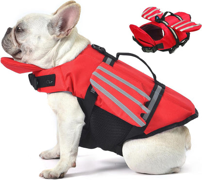 Dog Life Jacket, Cute Wings Adjustable Dog Life Vest with Chin Float and Handle for Swimming Boating Reflective High Buoyancy Swim Float Vest for Small Medium Large Dogs (Blue, M)