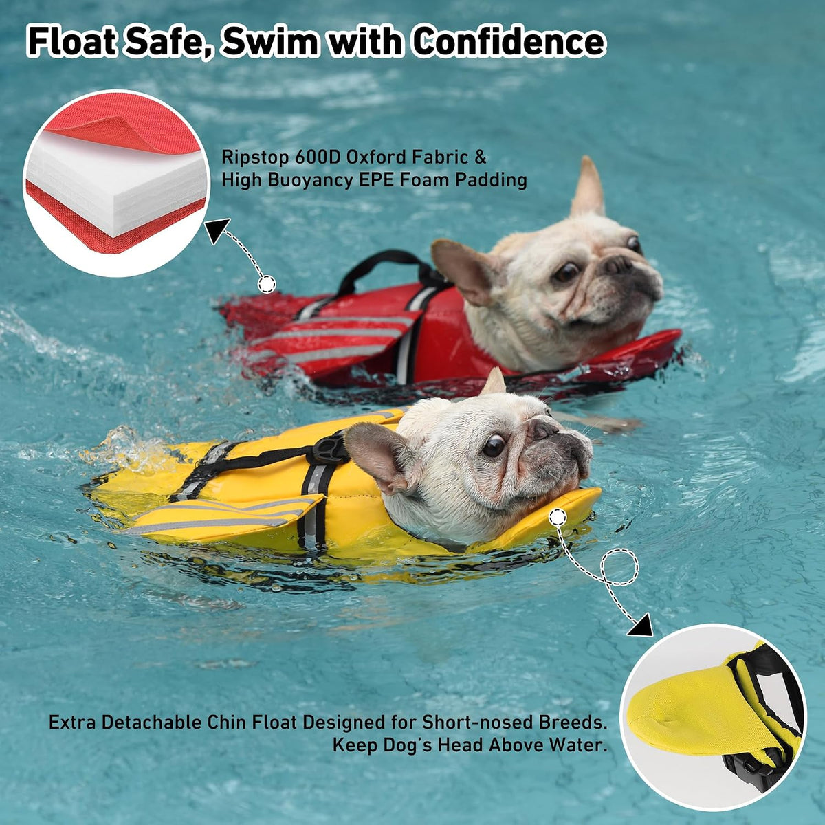 Dog Life Jacket, Cute Wings Adjustable Dog Life Vest with Chin Float and Handle for Swimming Boating Reflective High Buoyancy Swim Float Vest for Small Medium Large Dogs (Blue, M)
