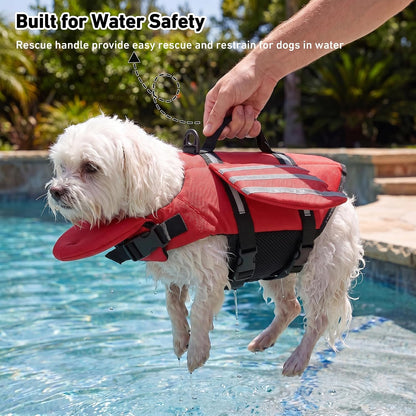 Dog Life Jacket, Cute Wings Adjustable Dog Life Vest with Chin Float and Handle for Swimming Boating Reflective High Buoyancy Swim Float Vest for Small Medium Large Dogs (Blue, M)