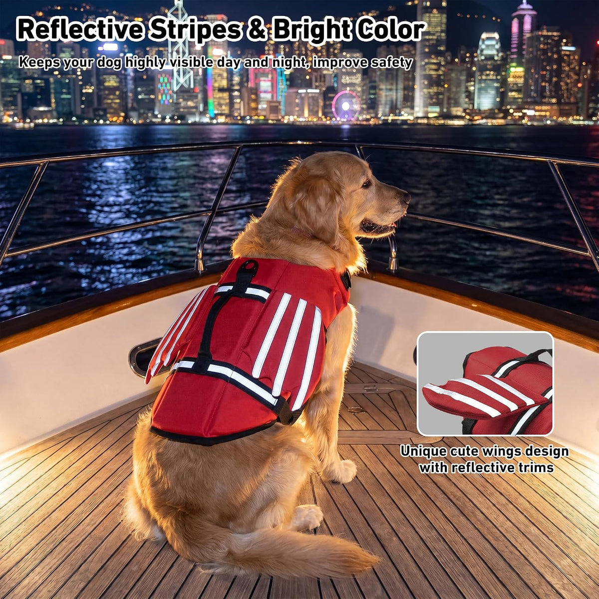 Dog Life Jacket, Cute Wings Adjustable Dog Life Vest with Chin Float and Handle for Swimming Boating Reflective High Buoyancy Swim Float Vest for Small Medium Large Dogs (Blue, M)