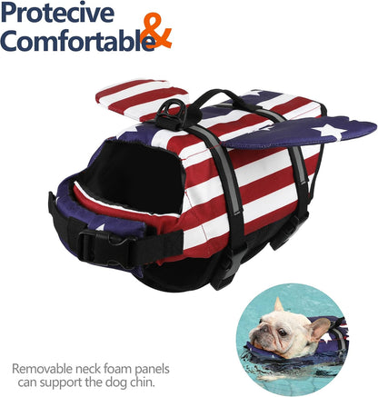 Dog Life Jacket, Cute Wings Adjustable Dog Life Vest with Chin Float and Handle for Swimming Boating Reflective High Buoyancy Swim Float Vest for Small Medium Large Dogs (Blue, M)