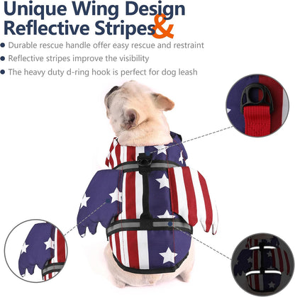 Dog Life Jacket, Cute Wings Adjustable Dog Life Vest with Chin Float and Handle for Swimming Boating Reflective High Buoyancy Swim Float Vest for Small Medium Large Dogs (Blue, M)