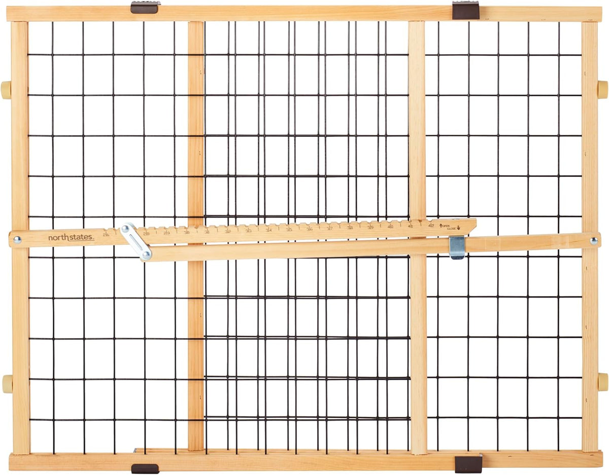 MYPET Wire Mesh Dog Gate: 29.5"-50" Wide, Pressure Mounted with No Tools; Expandable, Durable Pet Gates for Doors and Hallways, 31" Tall, Made with Sustainable Hardwood