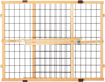 MYPET Wire Mesh Dog Gate: 29.5"-50" Wide, Pressure Mounted with No Tools; Expandable, Durable Pet Gates for Doors and Hallways, 31" Tall, Made with Sustainable Hardwood