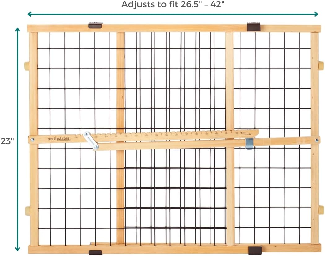 MYPET Wire Mesh Dog Gate: 29.5"-50" Wide, Pressure Mounted with No Tools; Expandable, Durable Pet Gates for Doors and Hallways, 31" Tall, Made with Sustainable Hardwood
