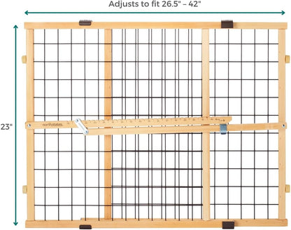 MYPET Wire Mesh Dog Gate: 29.5"-50" Wide, Pressure Mounted with No Tools; Expandable, Durable Pet Gates for Doors and Hallways, 31" Tall, Made with Sustainable Hardwood