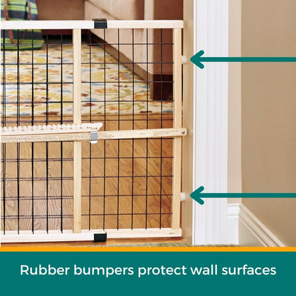 MYPET Wire Mesh Dog Gate: 29.5"-50" Wide, Pressure Mounted with No Tools; Expandable, Durable Pet Gates for Doors and Hallways, 31" Tall, Made with Sustainable Hardwood