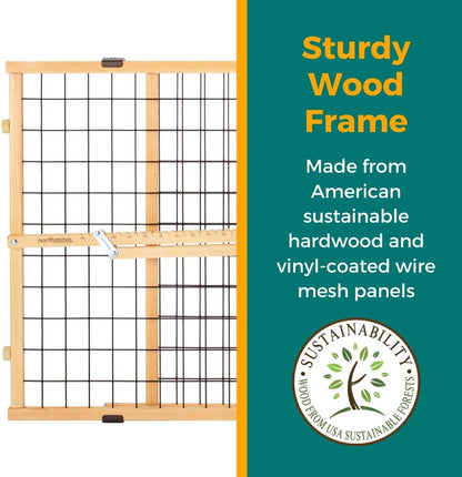 MYPET Wire Mesh Dog Gate: 29.5"-50" Wide, Pressure Mounted with No Tools; Expandable, Durable Pet Gates for Doors and Hallways, 31" Tall, Made with Sustainable Hardwood
